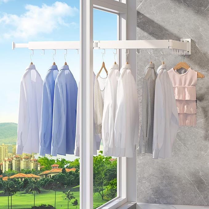 Clothes Drying Rack,Laundry Space Saver Wall Mounted,Retractable,Collapsible(Tri-Fold), White Color Rack Clothing