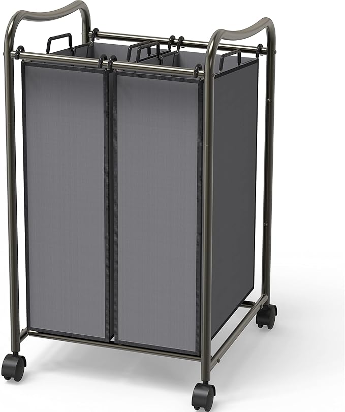 Simple Houseware 2-Bag Heavy Duty Rolling Laundry Sorter Cart, Dark Gray – 2 Section Removable Bags and Lockable Wheels for Laundry Room Organization