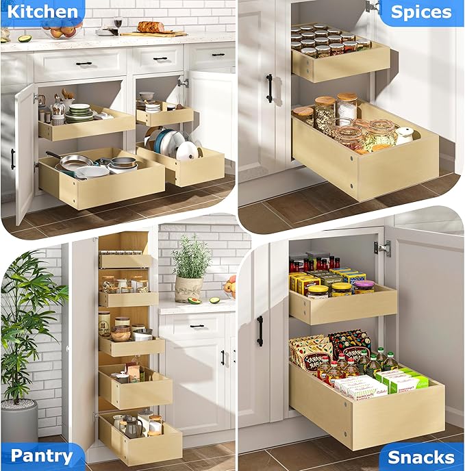 WelFurGeer Soft Close Pull Out Drawers for Cabinets, 26" W x 22" D Pull Out Cabinet Organizer, Cabinet Roll Out Drawers, Heavy-Duty Pull-Out Cabinets Drawer for Home & Kitchen Organization