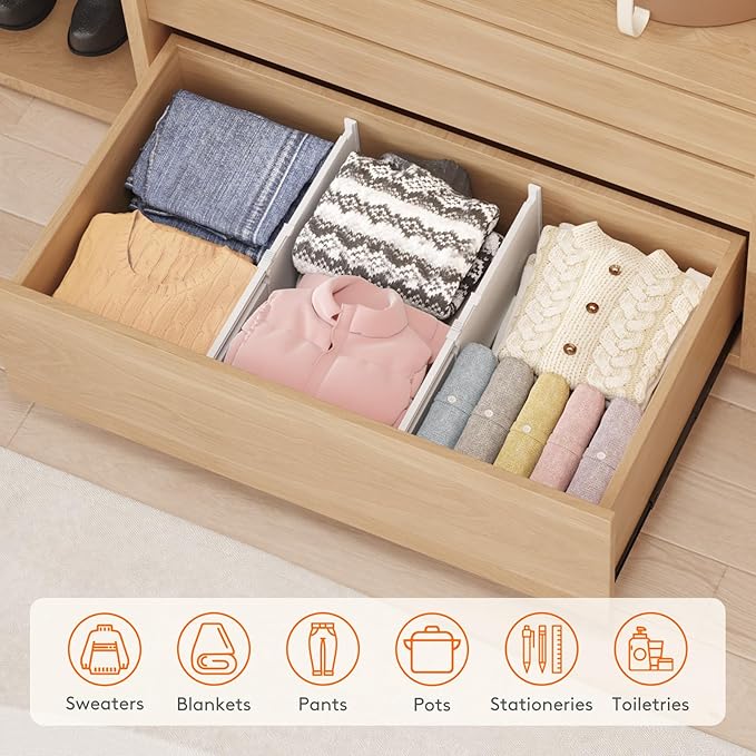 Lifewit 8" High 8 Pack Deep Drawer Dividers, 13.8-22.5" Adjustable Dresser Drawer Divider, White Drawer Organizer for Clothes, Tall Drawers Separators for Dresser, Kitchen, Bedroom, Cabinet, Office
