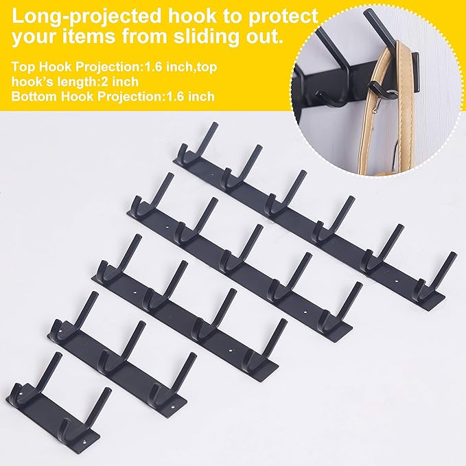 WEBI Coat Rack Wall Mounted,2 Coat Hooks for Hanging Coats,Hook Rack Hook Rail Coat Hanger Wall Coat Rack with Hooks for Clothes,Jacket,Black