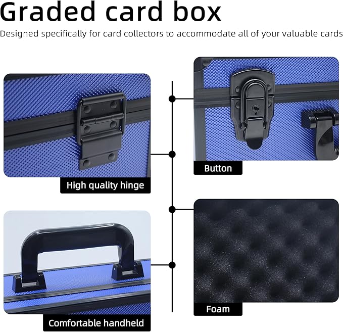 Graded Card Storage Box; Durable Sports, PSA Card Storage Case- Trading Card Storage Box - PSA Slab Case For Top Loaders (BLUE, 16.5x13.3x6.9 inches)