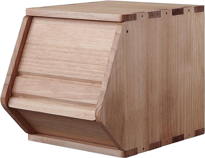 Stackable Solid Wood Storage Chests,Bins with Lids,Modular Wooden Multi-use Box,Closet Storage Organizers,Hall Entryway Cabinet,Drawers,Potato,Onion,Bread,Classify by Items,11.75”W(1 Pack)