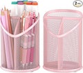 2 Pack Pen Holder Mesh Round Pencil (Pink)