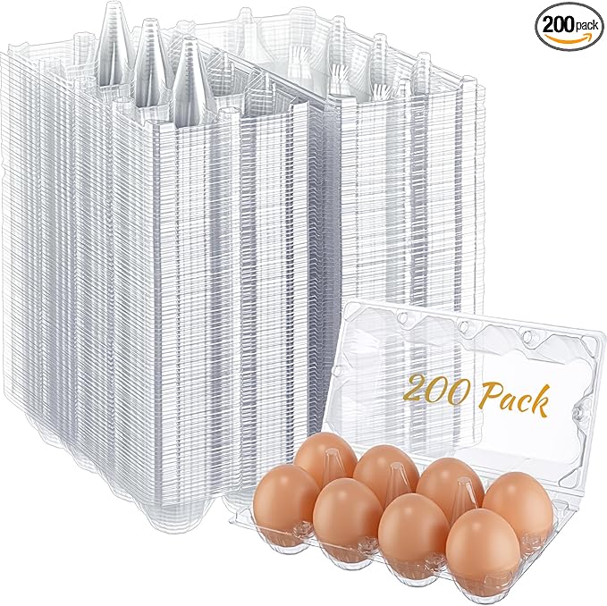 Zubebe 200 Pieces Clear Egg Cartons Plastic Egg Cartons Bulk Empty Chicken Egg Tray Holds Securely Clear Blank Egg Cartons for Chicken Farm Business Market Home Refrigerator Storage (2 x 4 Grids)