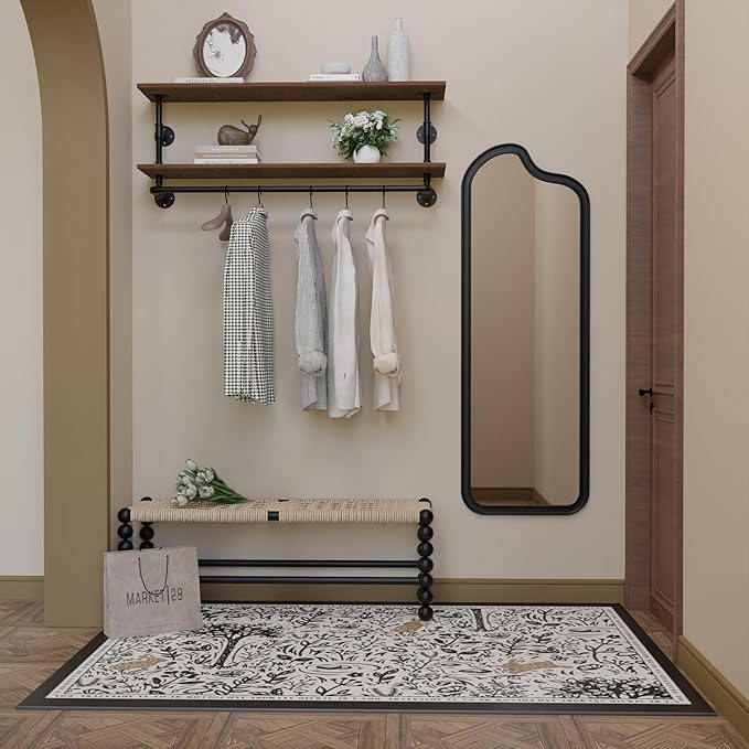 Clothes Rack 36/42/48in, Wall Mounted Garment Rack with Real Wood Shelf, Heavy Duty Hanging Clothes Rack, Multi-Purpose Hanging Rod, Space-Saving Closet Storage (1T36IN) (2T48IN)