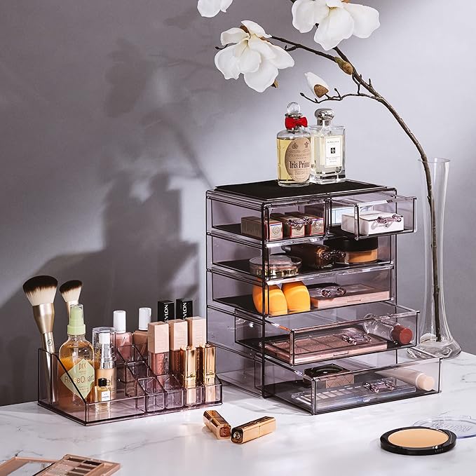 Sorbus Clear Cosmetic Makeup Organizer - Make Up & Jewelry Storage, Case & Display - Spacious Design - Great Holder for Dresser, Bathroom, Vanity & Countertop (4 Large, 2 Small Drawers) [Purple]