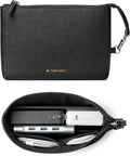 Comfyable Electronic Organizer Travel Case, Cord Storage Bag for Tech Accessories, Water-resistant Cable Organizer, Premium Leather Pouch for Charger, Phone, Cable, Mouse, Power Bank, Black