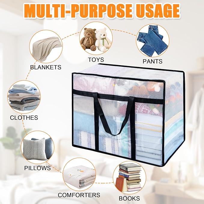 8 Pack Clear Blanket Storage Bags with Zipper, Vinyl Foldable Moving Bags Closet Organizers and Storage Containers for Bedding, Blankets, Comforters, Clothing, Toys, Quilt, Duvet, 40L