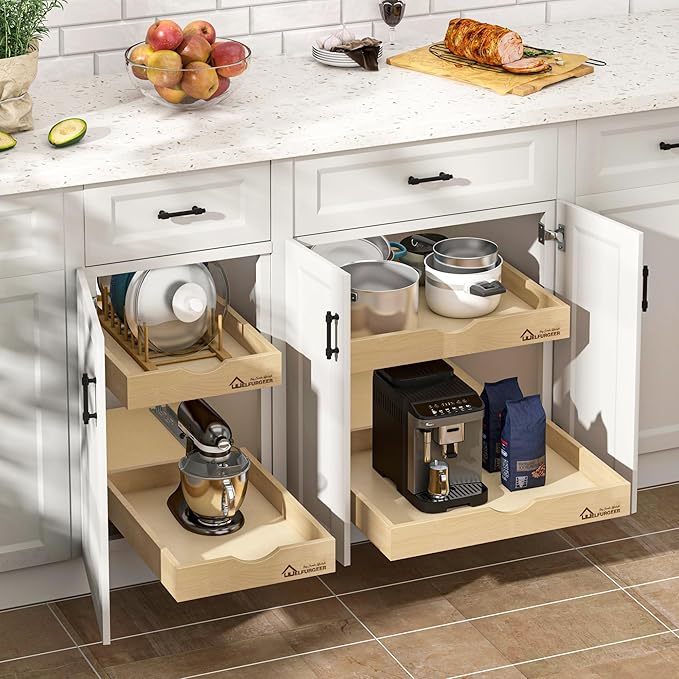 WelFurGeer Premium Birchwood Pull-Out Cabinet Drawers, 26" W x 21" D Pull Out Cabinet Organizer, Heavy-Duty Cabinet Organizer with Easy Installation, Space-Saving Pullout Drawer for Home & Kitchen