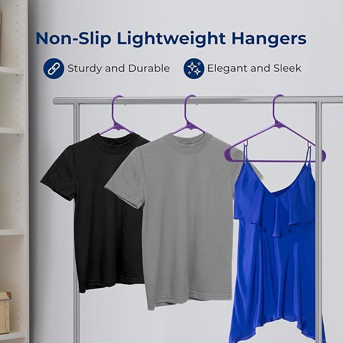 SereneLife 100 Pack Plastic Hangers, Non-Slip, Space-Saving Closet Organizers, Durable and Strong for Shirts, Sweaters, Hoodies, Kids Clothes & Dresses, Ultra-Thin, Lightweight