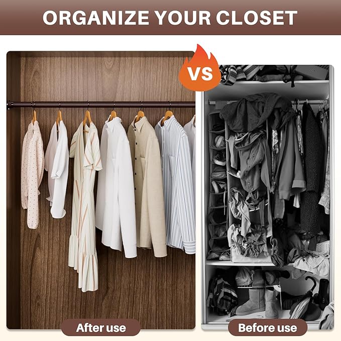 Closet Rod - Closet Rods for Hanging Clothes, 17 to 68 inch Adjustable Closet Hanging Rod, Heavy Duty Clothes Rod Clothing Bar, Closet Poles for Hanging Clothes for Wardrobes, Shower Curtain