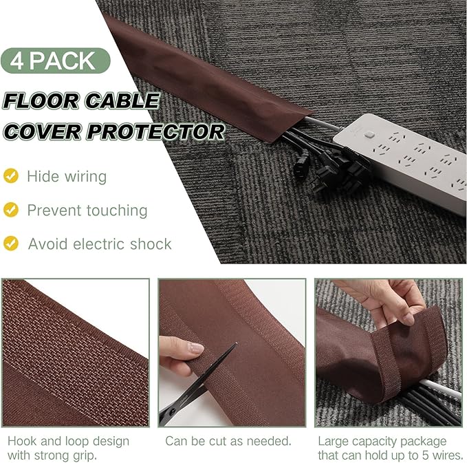 WILLBOND Carpet Cord Cover Cable Protector Floor Cover Cable Protector Management Only for Commercial Office Carpet(19.69 ft,Brown)