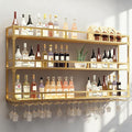 70.8in Wall Mounted Wine Rack, Wine Rack Wall Mounted with Wine Glass Rack, Metal Bar Bottle Display Shelf Wine Cups Hanging Holder, for Home Bar Cafe Decoration (Gold, 70.8 * 10 * 35.5IN)