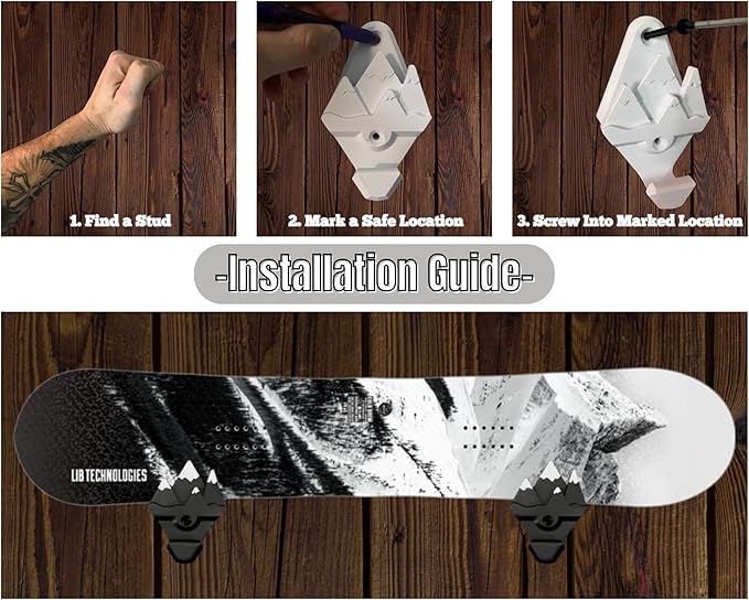 Snowboard Wall Mount Storage – Damage-Free Snowboard Hanger, Hook to Securely Store Gear, Hang and Display Snow Boards and Gloves, Gear Organizer (True White)