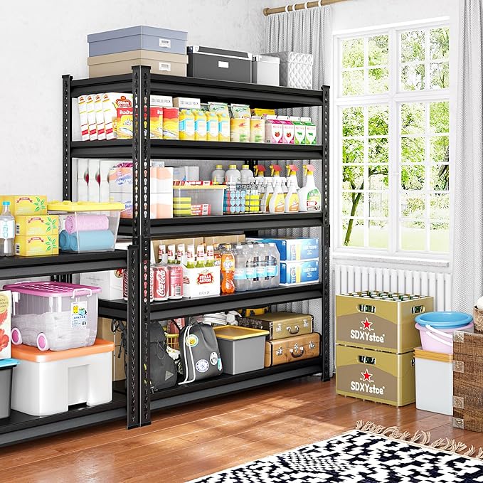 48" W Heavy Duty Garage Shelving, 5-Tier Metal Industrial Shelves, 3000LBS Loads, 4 Pack