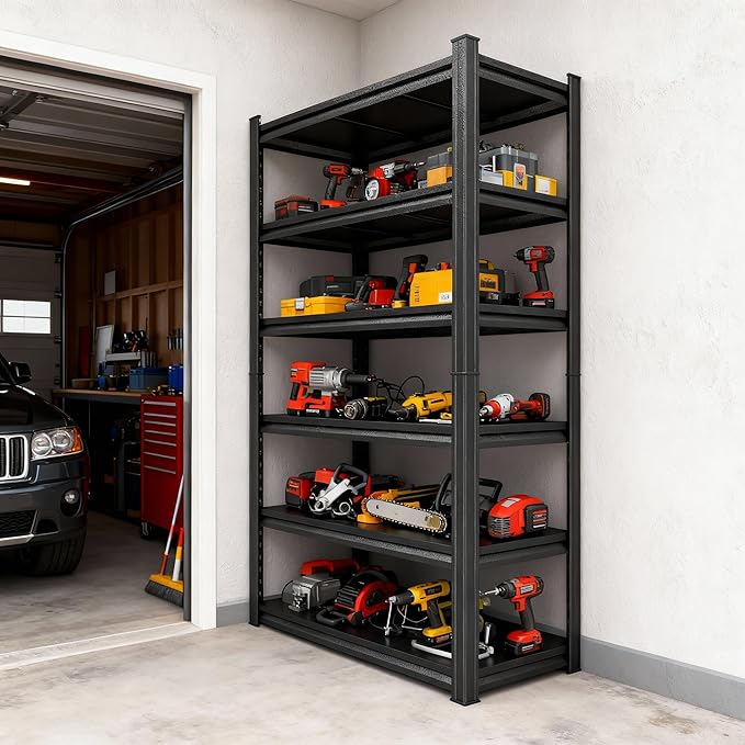 Garage Storage Shelves,5 Tier Shelving Unit, 40 inch Wide, 18” Deep, 78” Tall Organizer Metal Shelf for Basement/Laundry/Pantry Heavy Duty, Adjustable,Easy to Install (6Tier-35.4"Wx17.7"Dx77.2"H)
