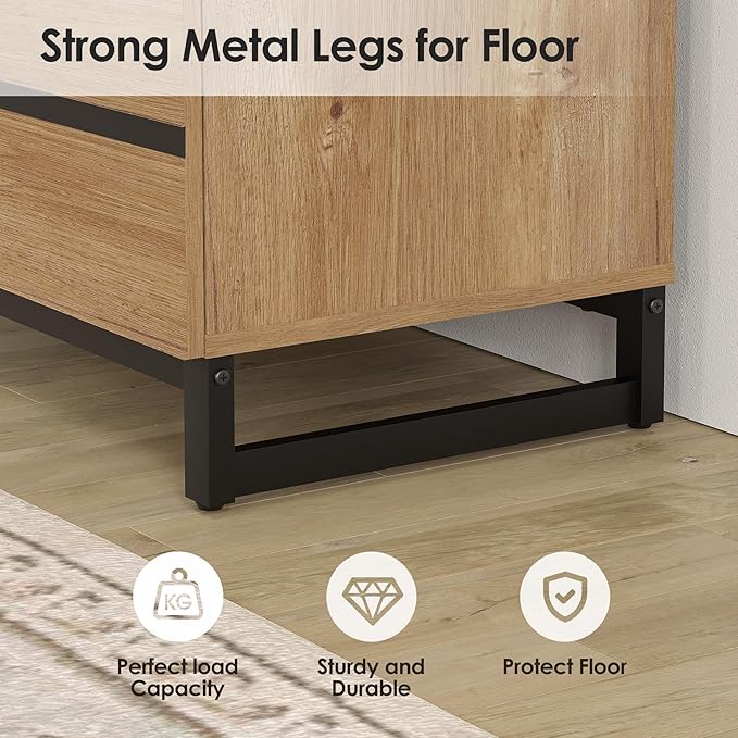 WAMPAT Dresser for Bedroom, Modern Wood Dresser with 6 Drawers, Chest of Drawers with Metal Base, Closet Organizers for Living Room, Entryway, Oak