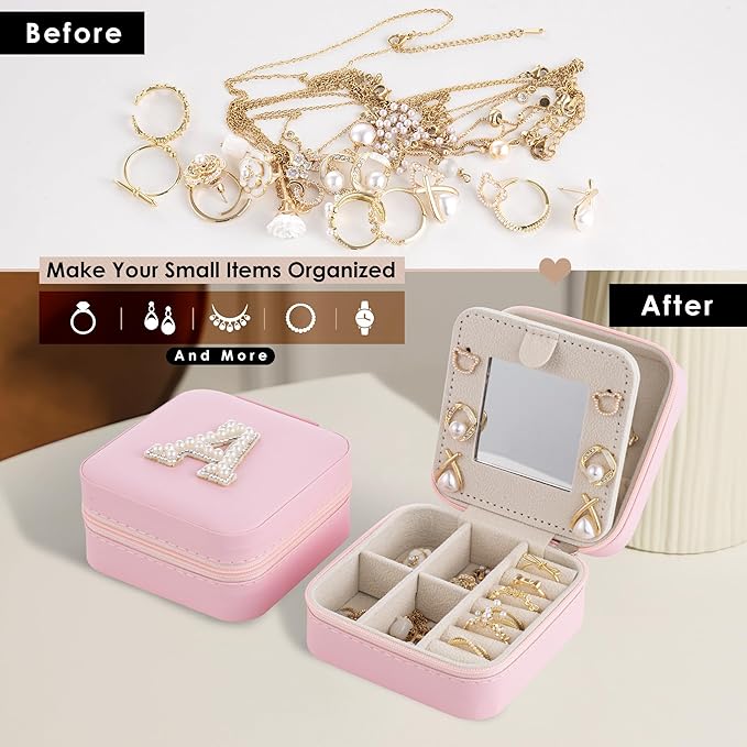 Birthday Gifts For Women - Initial Jewelry Box, Travel Jewelry Case, Small Travel Organizer, Bridesmaid Gifts