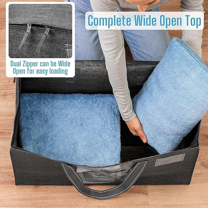 VENO 10 Pack Moving Bags, Comforter and Blanket Storage Bags for Closet, Moving Boxes, Boxes with Lids Alternative, College Dorm Packing Supplies, Foldable Heavy-Duty Tote with Window (Gray, 10 Pack)