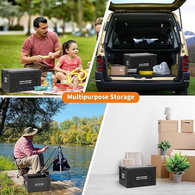 Collapsible Storage Bins with Lids, Portable Foldable Box with 2 Side Doors, Organizing Stackable Storage Cases Large Heavy Duty Utility Crates for Camp Fishing Car RV Office (Large-30L)