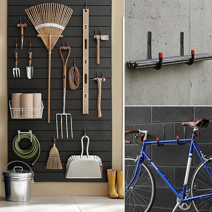 6 Pack Garage Hooks Heavy Duty with EVA Pads and Rubber End Caps, 9.48inch Steel Kayak Storage Hooks for Hanging Bikes, Ladders, Folding Chairs and Garden Tools