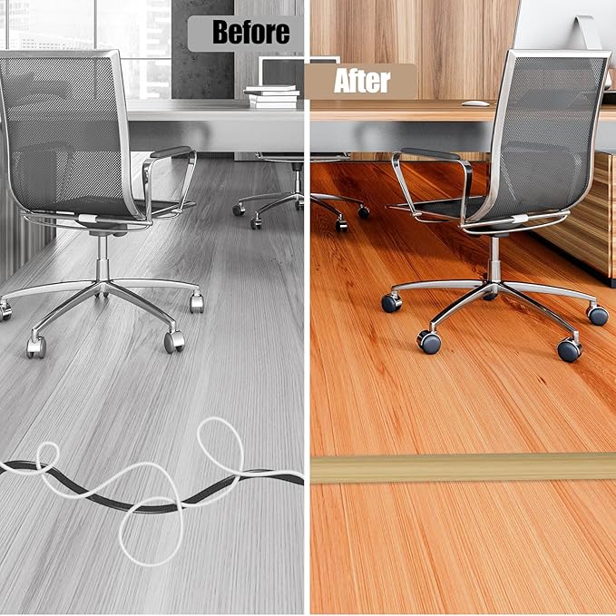 Floor Cord Cover Self Adhesive Cord Hider,10FT Cable Management, Extension Strip Protector for Wires, Prevent Cable Trips for Offices, Gyms, Exhibitions Cavity:0.47"(W) x0.35(H) WoodLightyellow