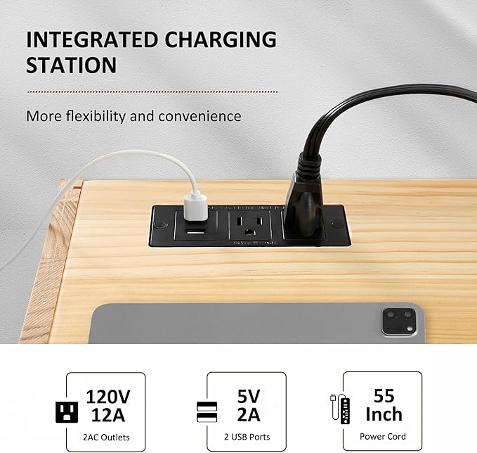 Afuly Floating Nightstand Set of 2 with Charging Station, Wall Mount Night Stands with Drawer Hanging Bedside Table End Table, Solid Wood Modern Side Table Shelf for Bedroom Natural Wooden Decor