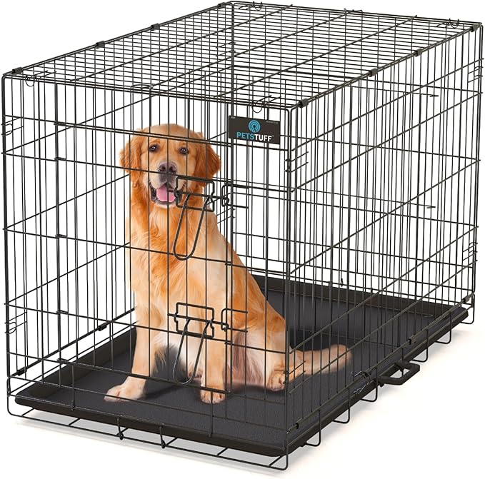 PetsTuff Great CRATES 36” Large Dog Crate - Heavy-Duty Dog Kennel with Divider Panel for Pets 40-60 lbs - Durable Leaf-Proof Tray - Foldable, Carry Handle & Wheels for Easy Moving