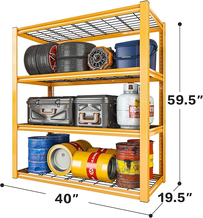 REIBII 40" W Garage Shelving 2240 LBS Storage Shelves Adjustable Heavy Duty Shelving 4 Tier Metal Shelves for Storage for Garage Kitchen Pantry Warehouse Basement 40" W × 19.5" D × 59.5" H, 4 Pack