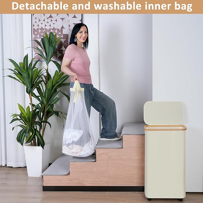 75L Laundry Basket with Wheels,Clothes Hamper for Laundry,Laundry Hamper with Lid and Inner Bag, for Laundry Room, Bedroom, Dormitory Storage,Pink