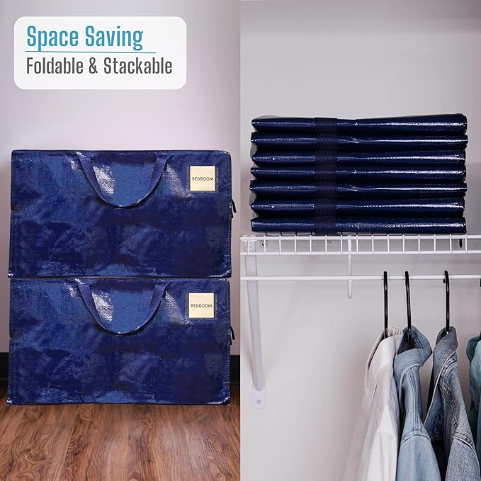VENO 10 Pack Moving Bags and Large Christmas Decoration Storage Bins with lids. Alternative to Moving Boxes, Packing Supplies for College. Heavy Duty Totes (Blue, 10 Pack)