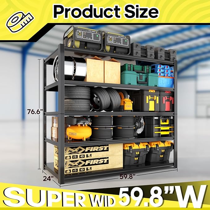 5 Tier Adjustable Metal Shelving Storage Rack,Storage Shelves,59.8" Wx24 Dx76.6 H Garage Shelving Heavy Duty,Industrial Shelving Unit for Basement,Warehouse,Garage Organization.4 Pack