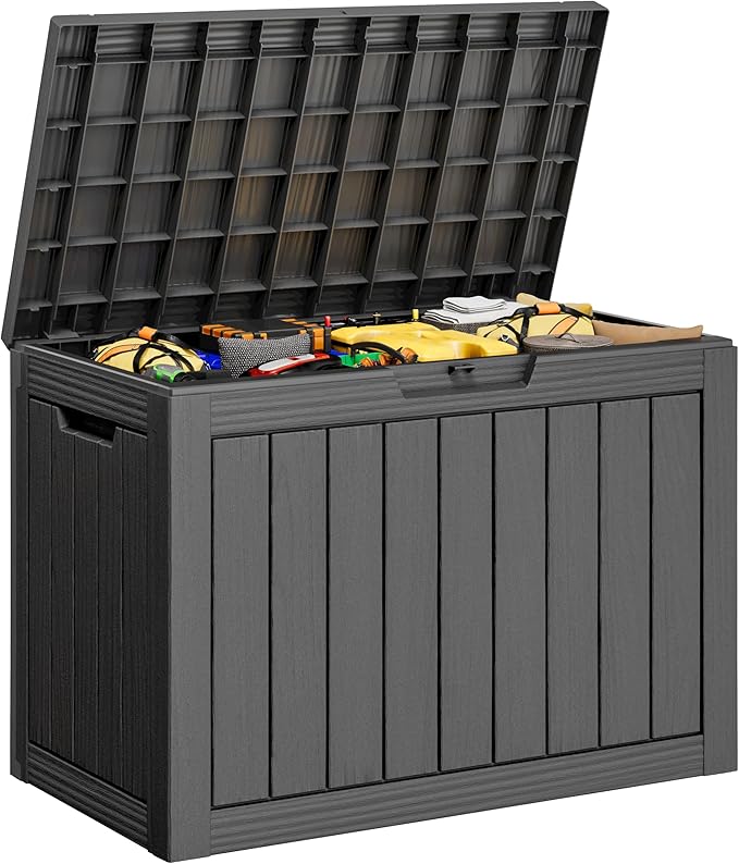 40 Gallon Outdoor Storage Deck Box Waterproof,Garden Tool,Backyard Cushion,Poolside Storage,Small Delivery Boxes for Outside,UV-Resistant & All-Weather,Wood-like Striped BLack