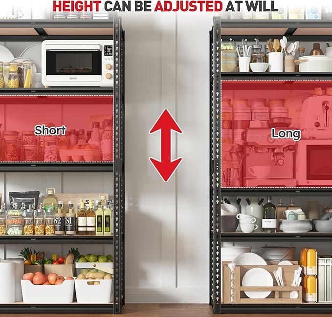 REIBII 2020LBS Storage Shelves 5 Tier Garage Shelving Heavy Duty, Adjustable Metal Shelving, Garage Shelves for Basement, Warehouse, Pantry, Closet, Kitchen 72" H x 35.55" W x 16" D, Black, 4 Pack