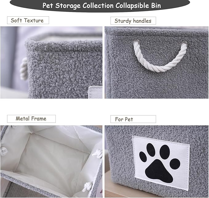 COMFY HOMI 2Pcs Dog Toy Basket with Metal Collapsible Pet Toy Storage Organizer with Handles-Soft Polyester Fleece Fabric Bin Storage Basket for Shelves, Toys Storage Organization 15"x10.2"x9.5"-Brown