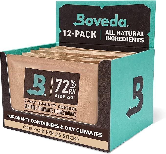 Boveda 72% Two-Way Humidity Control Packs For Wood Humidifier Boxes – 12 Pack – Moisture Absorbers – Humidifier Packs – Individually Wrapped Hydration Packets