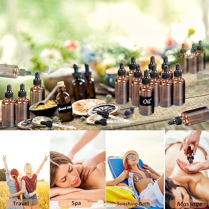 28Pack 2oz Tincture Bottles With Dropper Amber Glass Dropper Bottle with Measured Eye Dropper Funnels,Labels,60ml Empty Bottle Brown for Homemade Vanilla Essential Oil,Tincture,Serum,Liquids