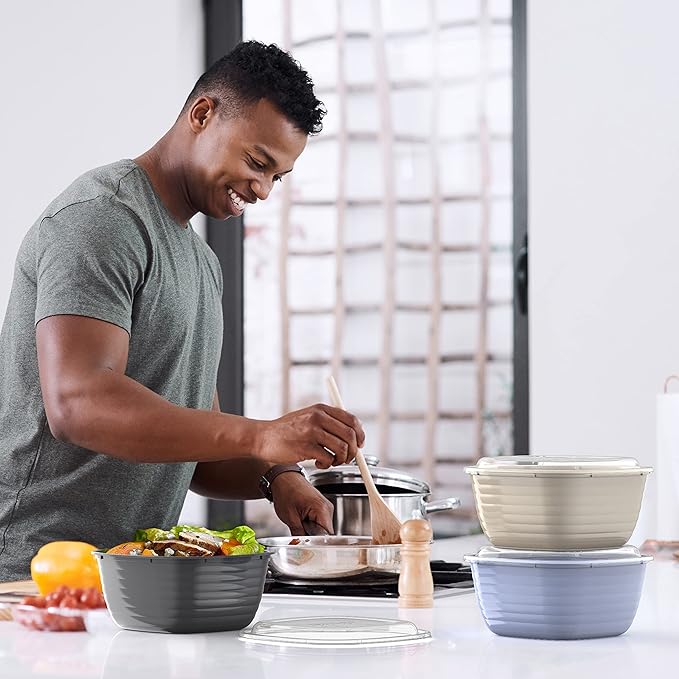 Bentgo Prep - 1-Compartment Bowls with Custom Fit Lids - Reusable, Microwaveable, Durable, PFAS & BPA-Free, Freezer and Dishwasher Safe Meal Prep Food Storage - 10 Bowls & 10 Lids (Periwinkle)