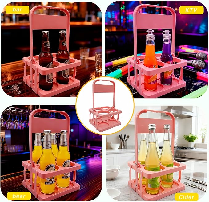 Foldable Beer Carrier 2/4/6 Pack, Heavy-Duty Plastic Drink Caddy, Portable Beverage Tote with Handle,cup carriers (black, 2 cups)