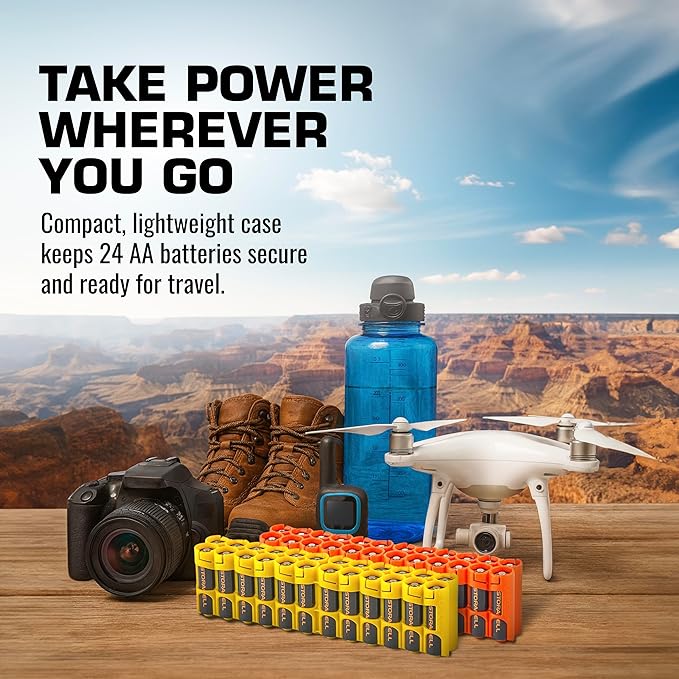 AA Battery Storage Caddy by Storacell, Yellow - Holds 24 Batteries (Not Included)