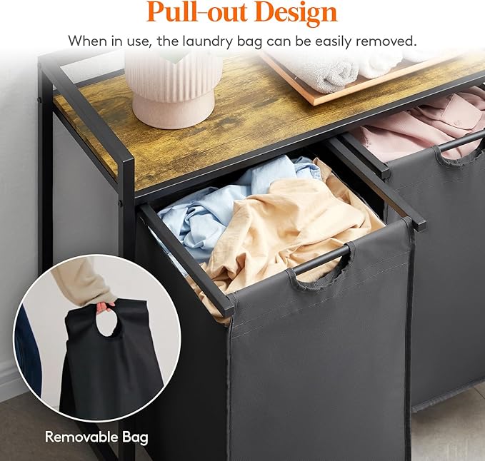 Lifewit Laundry Hamper 4 Section, 168L Pull out Laundry Clothes Basket Organizer with Large Top Shelf and 4 Removable Bags and Handles, Laundry Sorter for Laundry Room Bedroom Bathroom, Black