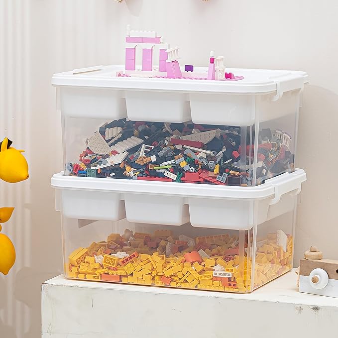 Citylife 17 QT Plastic Storage Box with Building Baseplate Lid and Removable Tray Craft Organizers and Storage Clear Storage Container for Organizing Bead, Tool, Sewing