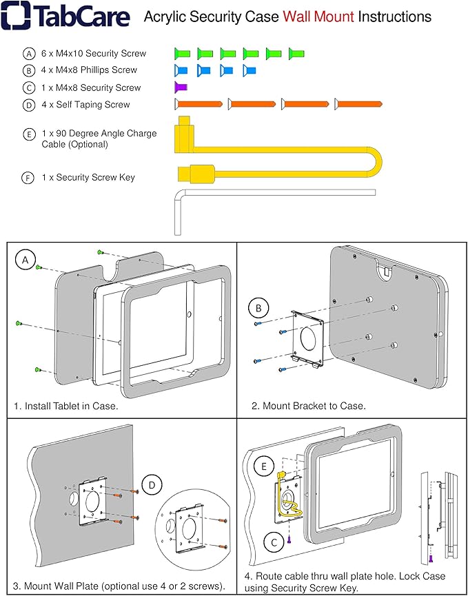 TABcare Anti-Theft Acrylic VESA Enclosure for Apple iPad mini 6 8.3" 2021 with Free Wall Mount Kit & 90-Degree Angle USB C Charge Cable (iPad mini 6 8.3", Red)