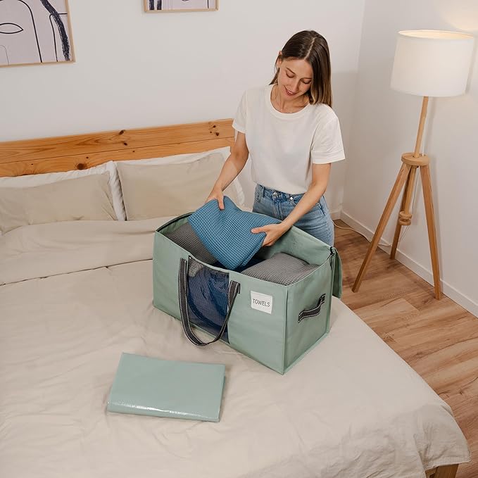 VENO 10 Pack Moving Bags, Comforter and Blanket Storage Bags for Closet, Moving Boxes, Boxes with Lids Alternative, College Dorm Packing Supplies, Foldable Heavy-Duty Tote (Light Green Matte, 10 Pack)