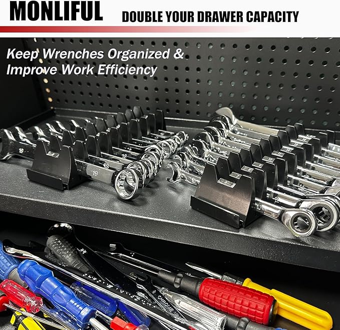 24 PCS Magnetic Modular Wrench Organizer Wrench Holder - Wrenchs Tool Organizers for Tool Drawer Storage, Wrenchs Rack with Metric SAE Labels, Tool Storage Set Holder Festival for Mechanics