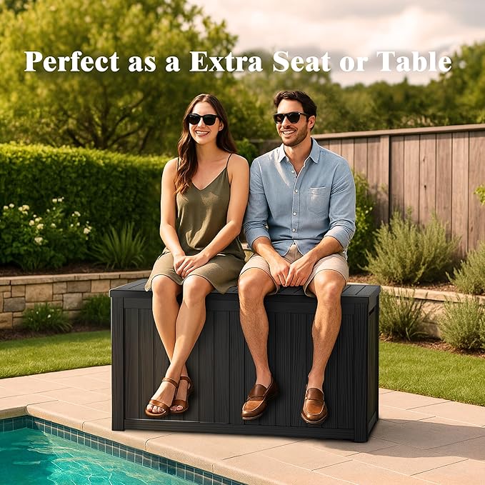 Outdoor Storage Box - Lockable Waterproof UV-Resistant Resin Deck Box for Patio Cushions, Pool Accessories (Black, 200 Gallon)