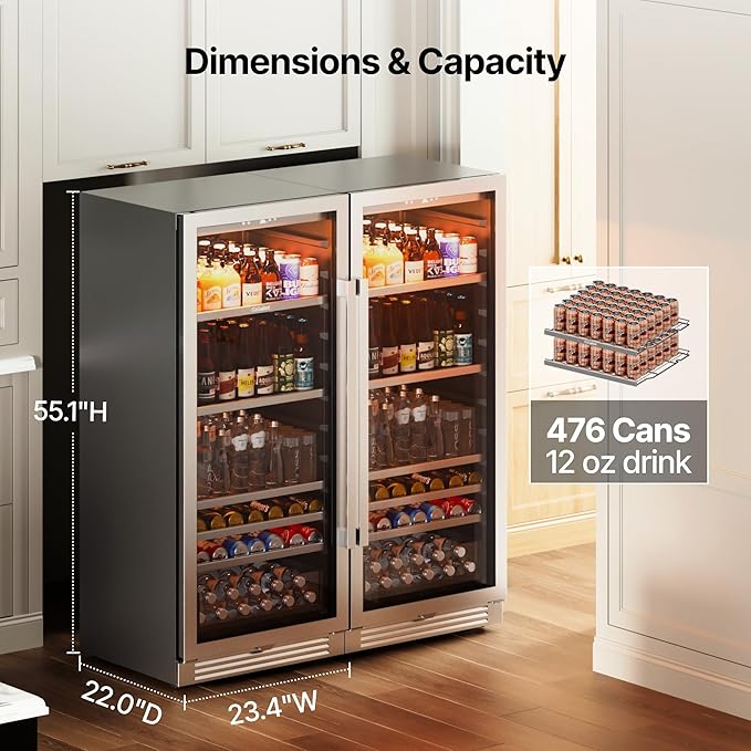 Ca'Lefort Beverage-Refrigerator 48 Inch, Tall Beverage Fridge Cellars Large Bar Drink Cabinet Built-in or Freestanding with Glass Door, Beer Cooler for Bottles and Cans Beer/Soda/Water/Wine