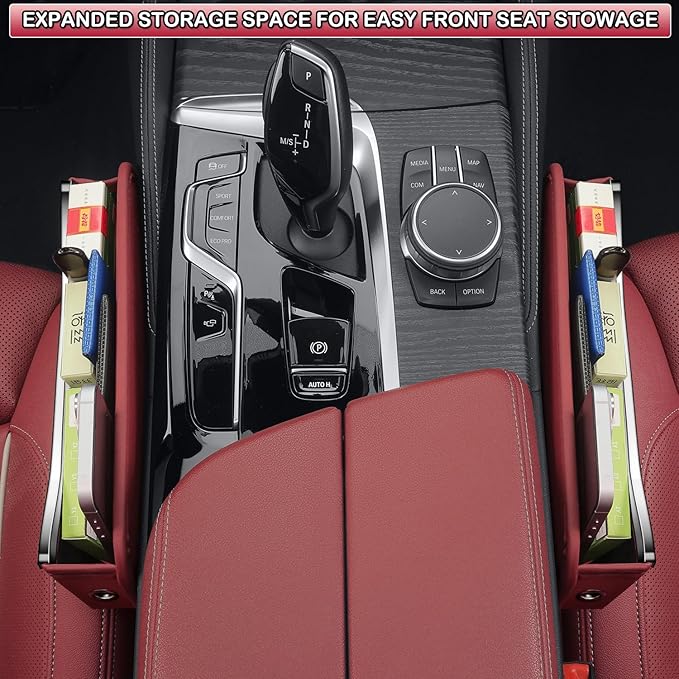 HOLDCY Car Seat Gap Filler Organizer - Leather Console Side Pocket Seat Storage - Stylish and Practical Car Accessories for Cars,SUV,Truck (Red - 1 Pack)