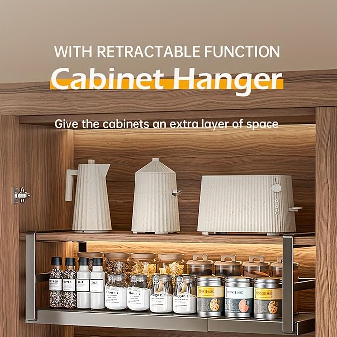 Hanging Under Shelf Storage Basket, Adjustable Width Under Cabinet Add-on Storage Racks, Heavy Duty Slide-in Baskets Organizer for Cabinet Pantry Kitchen, 1 Pack, 8.46"D x 10.6"W x 7.36"H